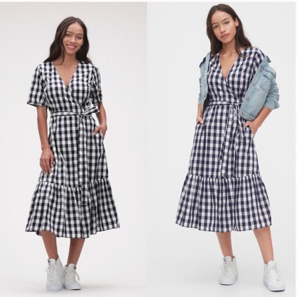 GAP Gingham Wrap Midi Dress